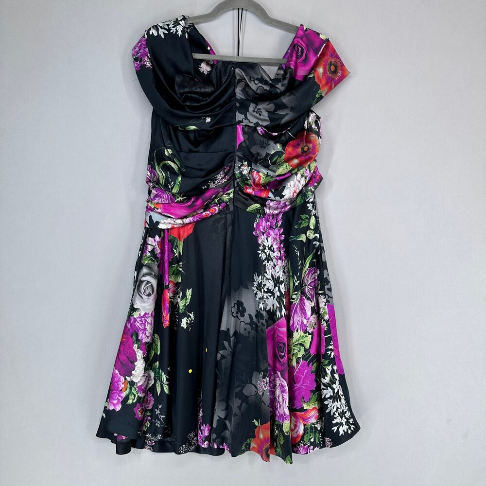 Talbot Runhof Silk Floral Cocktail Dress Black Pink Women’s EU 44 - Picture 3 of 11